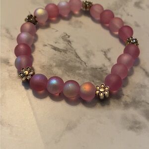 Pink Beaded Bracelet with Floral Accents